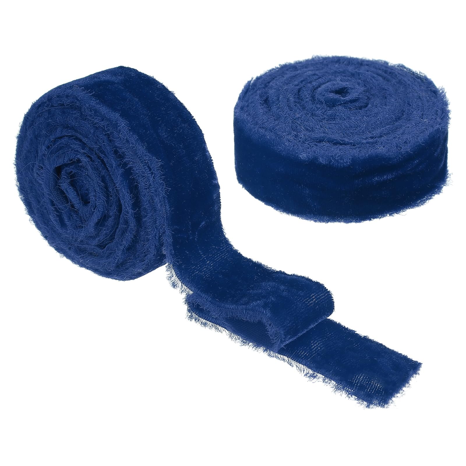 Ruban de velours bleu à bords effilochés PATIKIL, texture luxe fait main