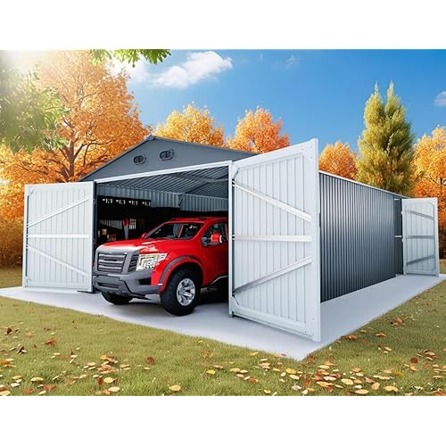 20x13 Metal Shed, Metal Garage Building with 2 Lockable Doors, Prefab Garage Shed with 4 Air Vents, Large Sheds & Outdoor Storage Clearance, Car Sheds for Truck, Tool, Lawnmower, Dark Gray