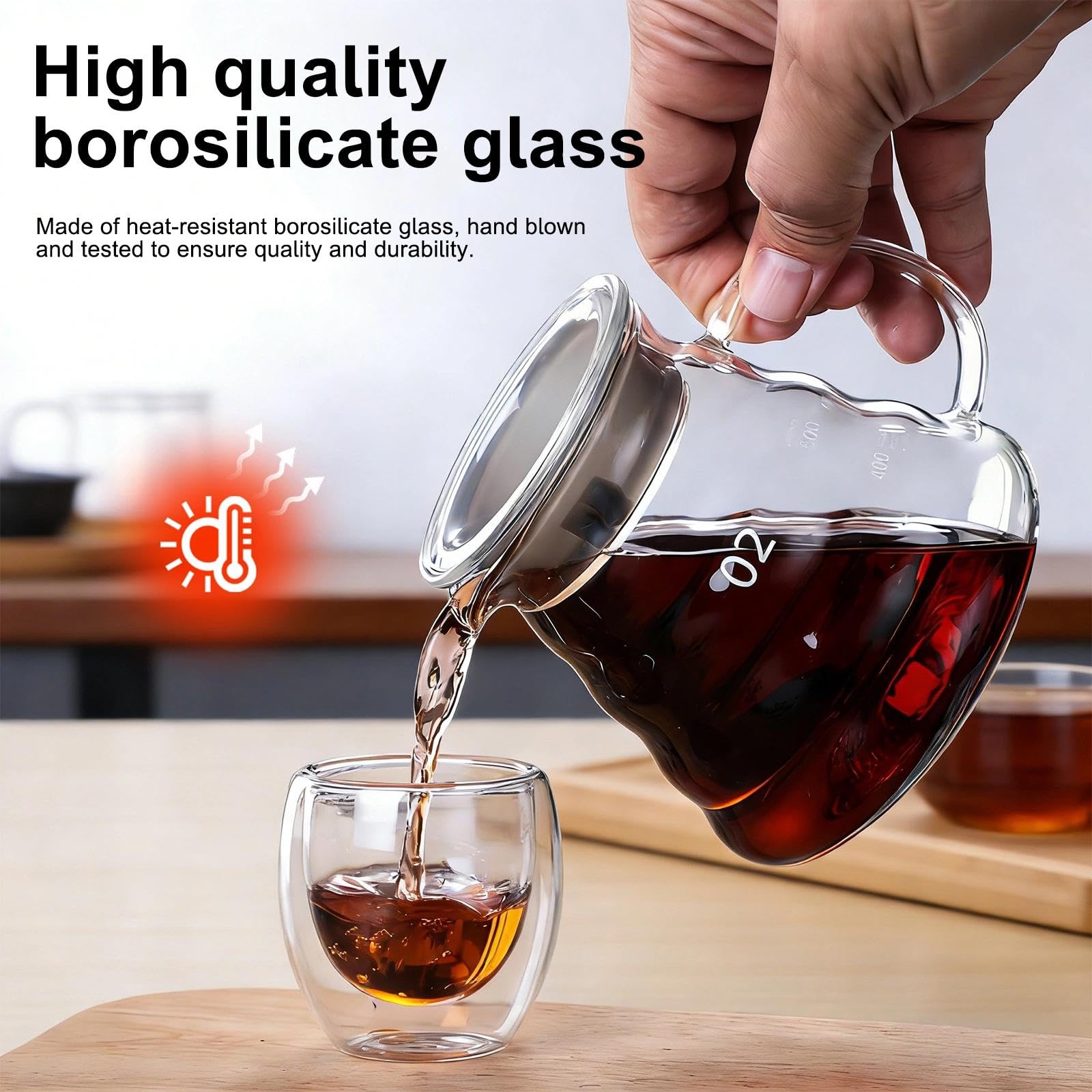 HASLED 600ml Glas-Kaffeekanne mit Deckel, Kleine Teekanne aus hitzebeständigem Borosilikatglas, Tropffreier Ausguss für Kaffee und Tee – Transparent