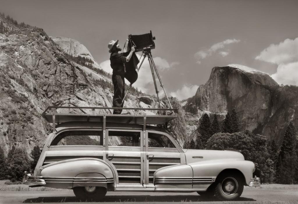 Ansel Adams Setting His Camera (Sierra) : Circa 1941 Art Print