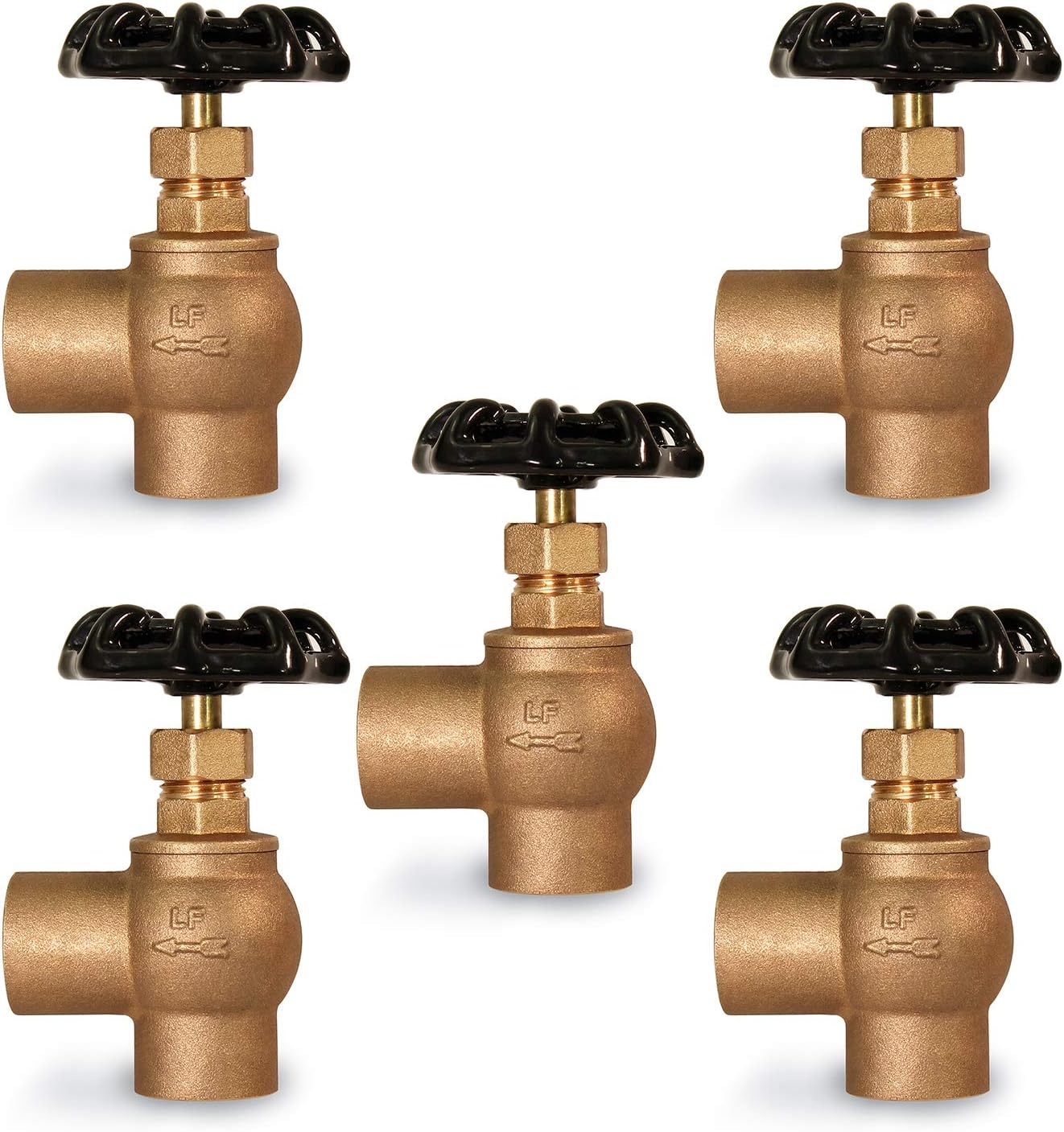 Midline Valve 96343-5 Globe Style Angle Stop Valve, Lead-Free 1/2 in. Sweat Connections, Brass (5 Pack)