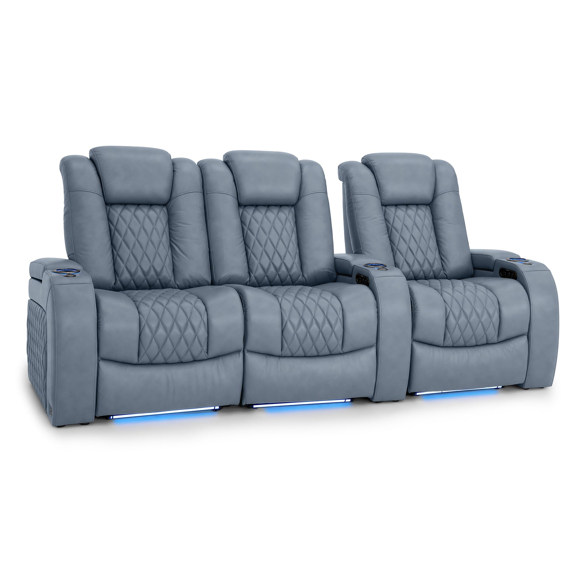 Seatcraft Diamante Home Theater Seating Smokey Blue Row of 3 Left Loveseat