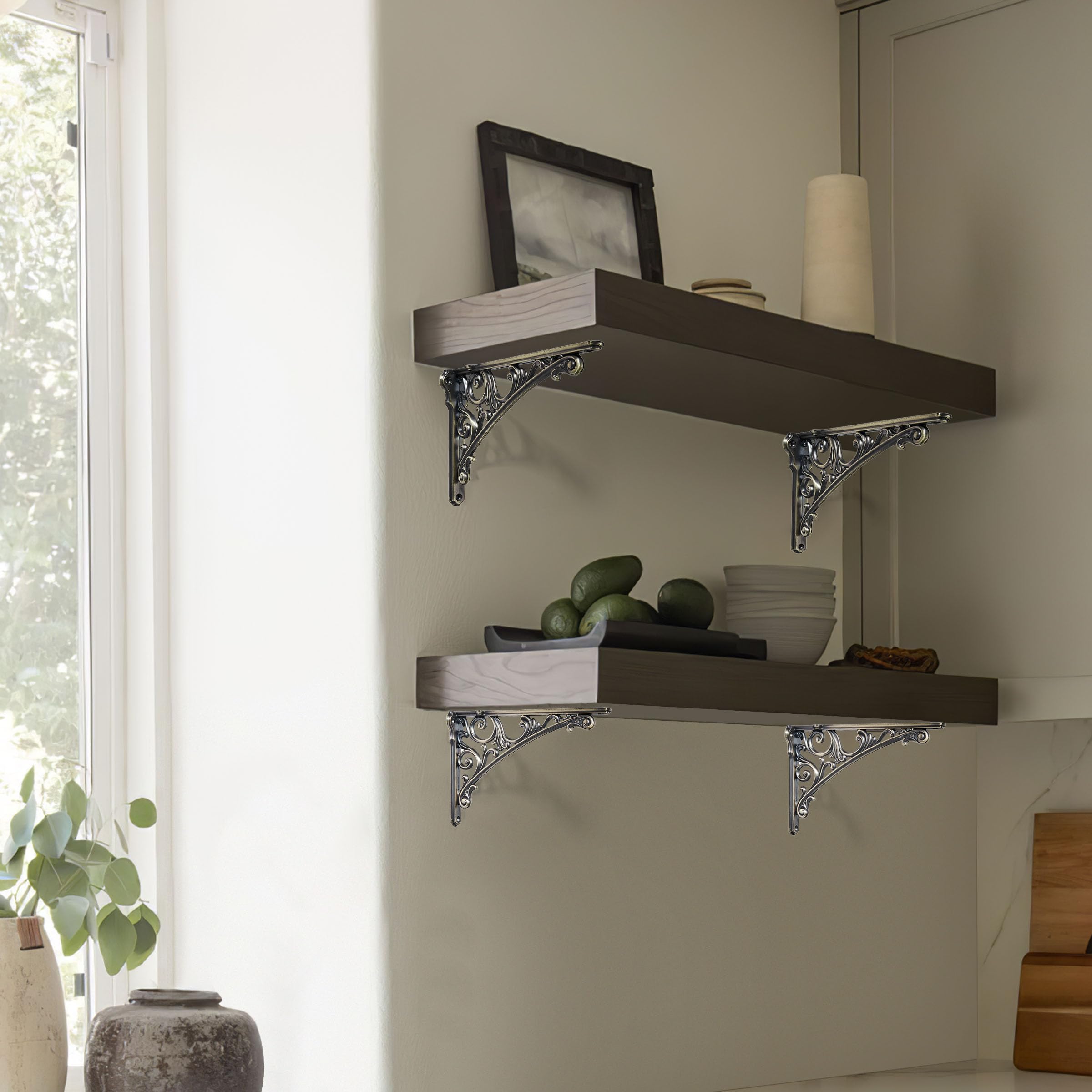 KHTUMEWARE-BFS Antique Brass Shelf Brackets 2-Pack in Antique Brass — KHTUMEWARE