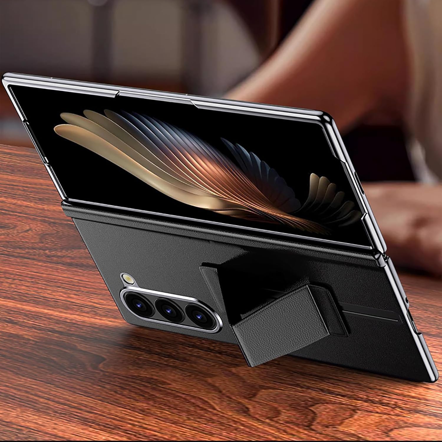Magnetic Case for Samsung Galaxy Z Fold 6, Genuine Leather Case with Screen Hinge Protection Wristband Kickstand Luxury Business Phone Cover Purple