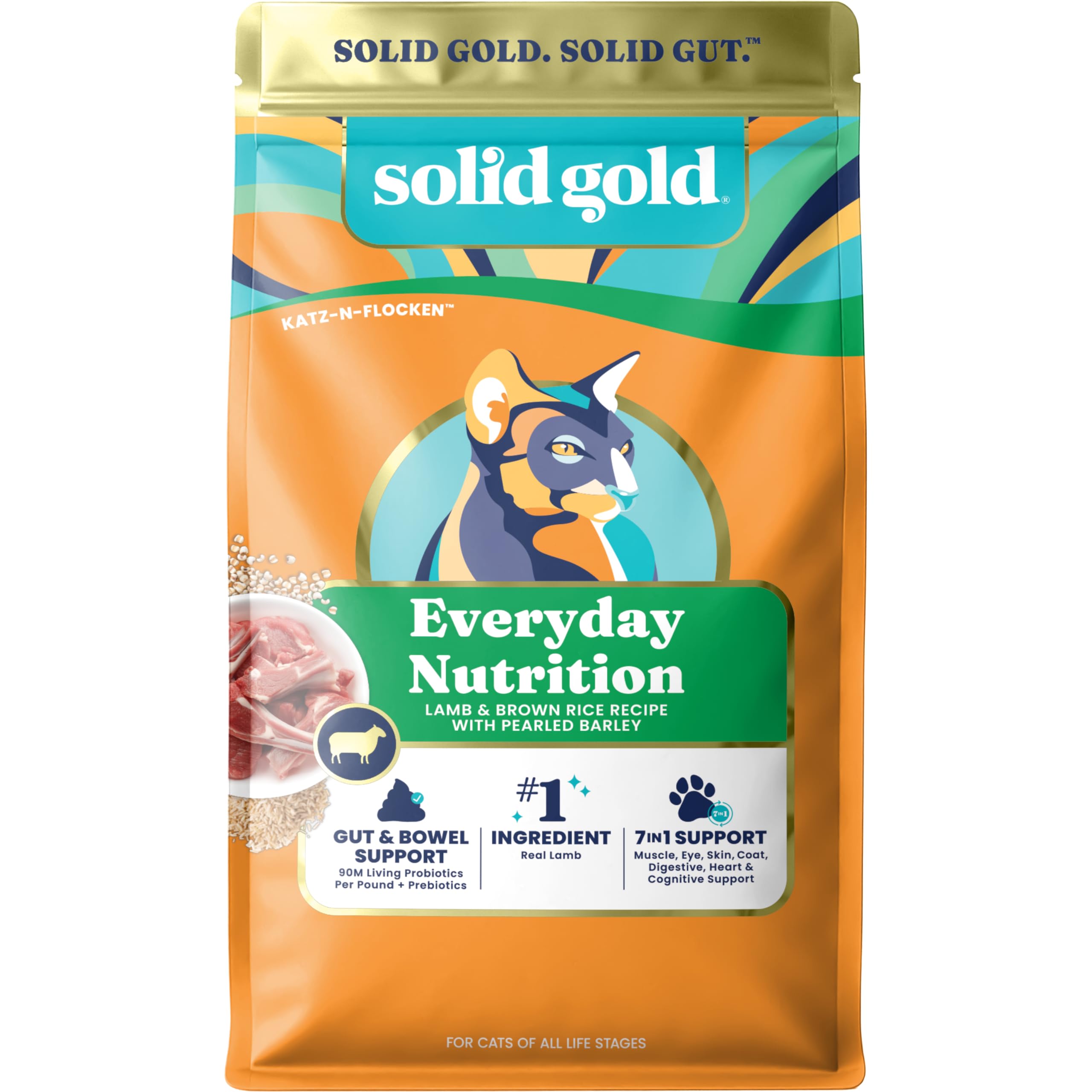 Solid Gold Dry Cat Food for Indoor Cats of All Ages - W/Lamb, Brown Rice, Barley, Probiotics & Fiber for Gut Health- Holistic & Healthy Cat Kibble for Kittens & Adults - Dry Kibble for Cats - 4 LB
