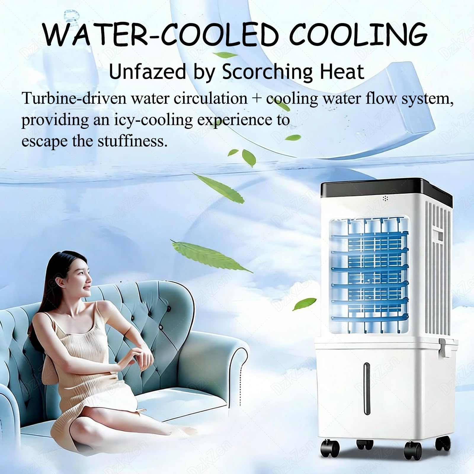 Tragbare Klimaanlage, Ventilator mit Fernbedienung, 15-Liter-Tank, 90°-Weitwinkel-Luftauslass, 3-stufiger Ventilator, für Zuhause und Büro