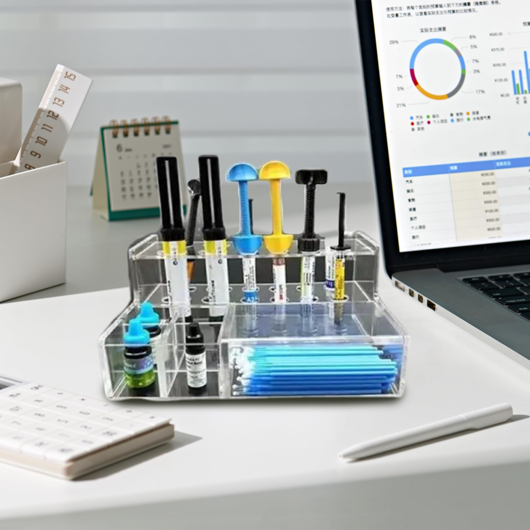 Porte-Organisateur de seringue Composite, Support de Distributeur résine Transparent pour Les Accessoires d'applicateurs dentaires, Plateau Stockage Bureau pour Dentaire et Clinique