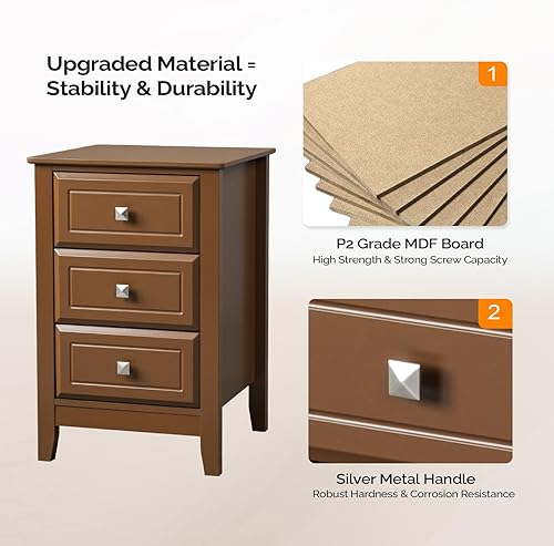 Miniatura 40 de Bonnlo Mesita de noche blanca con 3 cajones, moderna mesita de noche para dormitorio con perillas de metal, mesita de noche de madera, mesa auxiliar