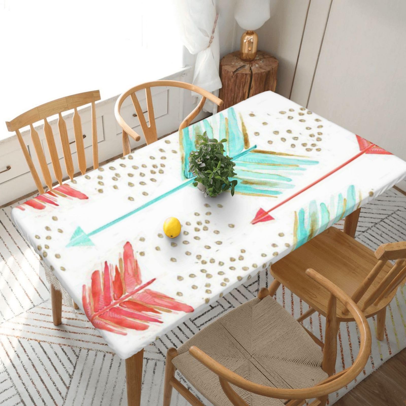 BNVSADC Coral and Teal Arrows Printed 5FT Tablecloth Polyester Kitchen Water Resistant Table Cloth Dining Table Decoration Table Covers, 152x76 CM