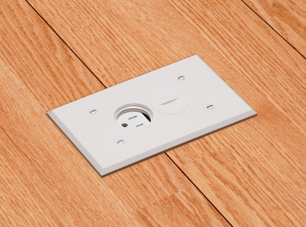 Arlington FLBR101W-1 Floor Electrical Box Kit with Outlet and Plate, for Installed Floors, 1-Gang, White, 1-Pack