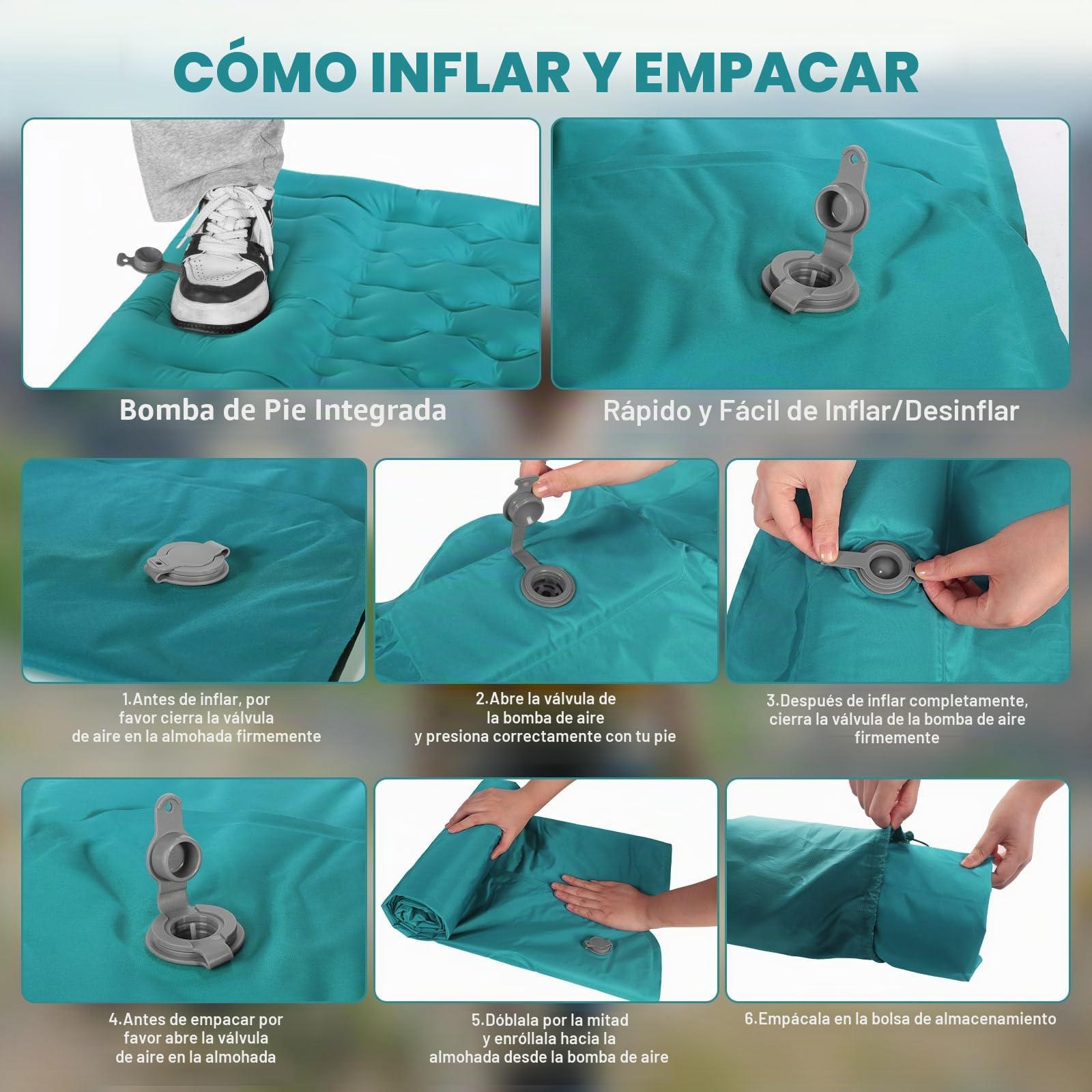 SHANNA Colchoneta De Camping Inflable Automática: Extra Gruesa 12 Cm Ultraligera Colchoneta Inflable Ligera Y Compacta con Bomba Integrada, Ideal para Camping Y Excursiones (Azul Pavo Real)