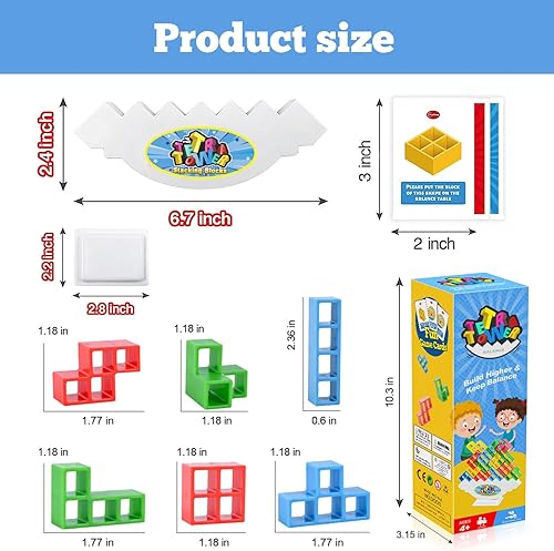 Miniatura 3 de Tetra Tower - Juguetes apilables de equilibrio, 16 piezas de juegos de mesa para niños y adultos, juego de equilibrio para 2 jugadores, bloques de