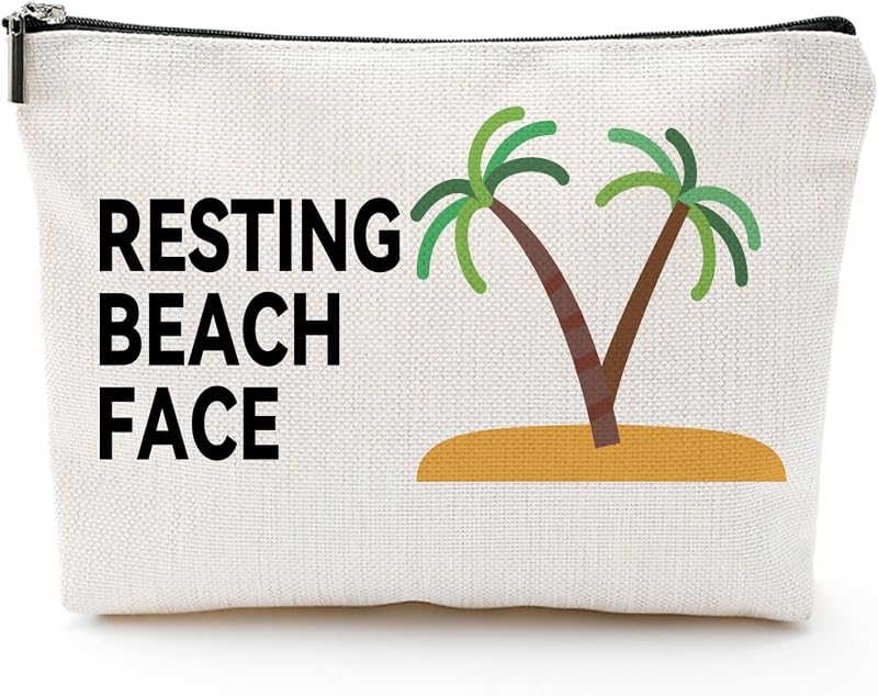 Necessaire de maquiagem ZUYUROU Resting Beach Face com zíper, estampa tropical, modelo BG18, 1 unidade