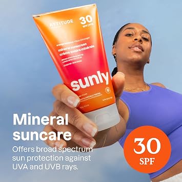 ATTITUDE Mineral Sunscreen SPF 30, Zinc Oxide Broad Spectrum UVA/UVB Protection, Face & Body, Dermatologically Tested, Vegan, Orange Blossom Scent, 5.2 Oz