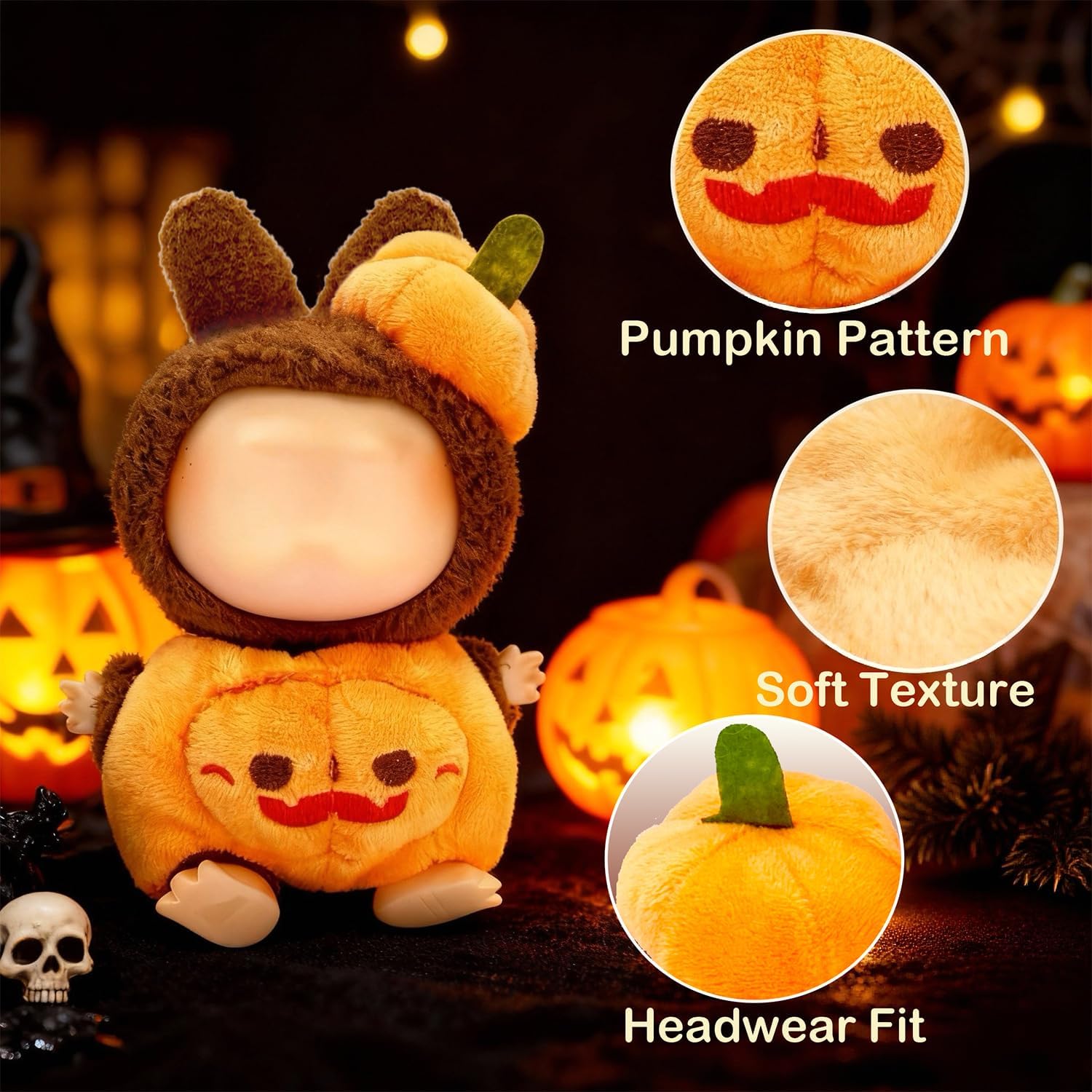 Halloween Clothes for Labubu for 17cm Doll Clothes- Happy Pumpkin Clothing Set, Suitable for Halloween Costumes and Accessories