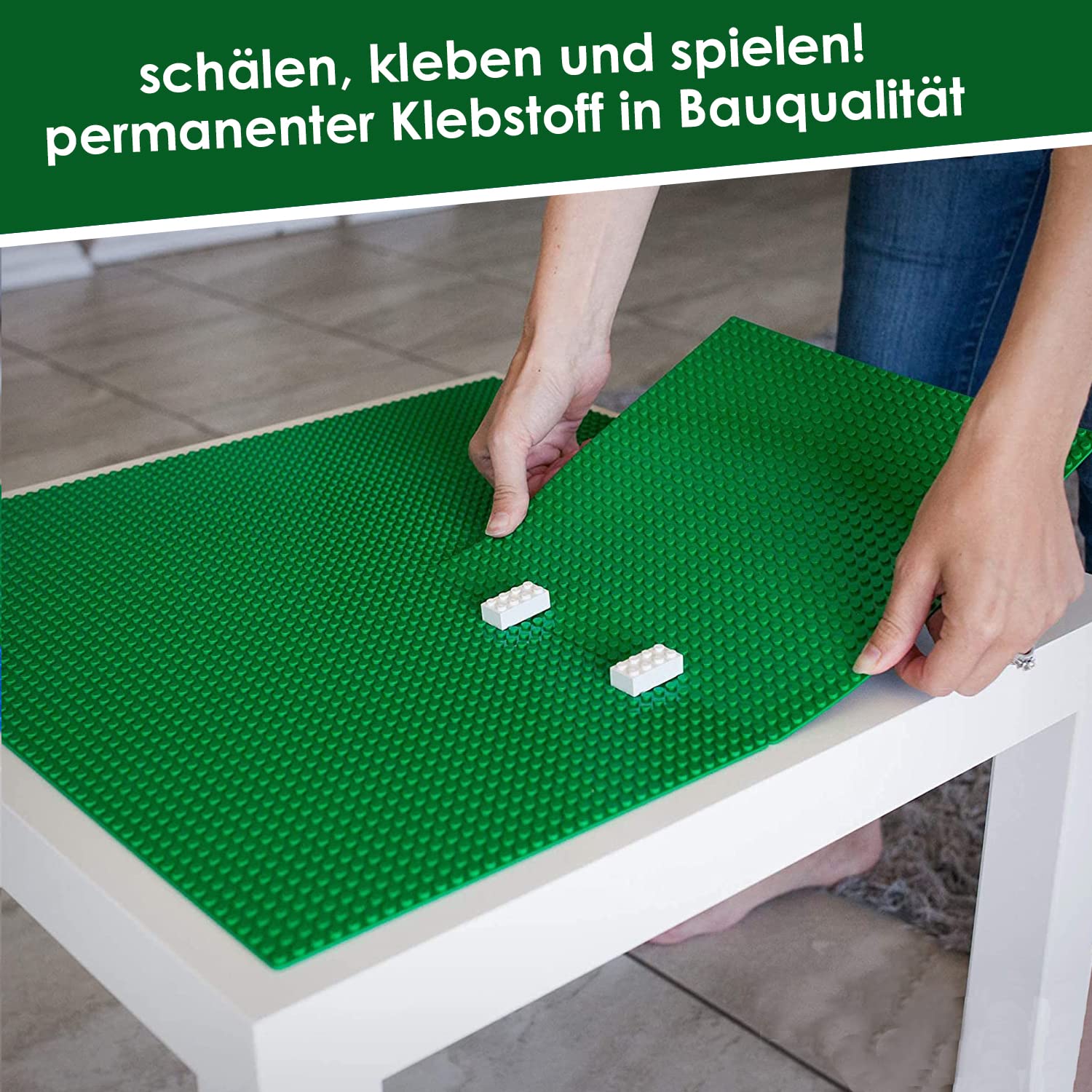8 Platten-Set Bauplatte Kompatibel mit Lego Bausteinen, 25.5 * 25.5cm, Grundplatte zum Abziehen und Aufkleben für Tischplatte, Wand, Aufbewahrungsbox (8 Stück Grün)