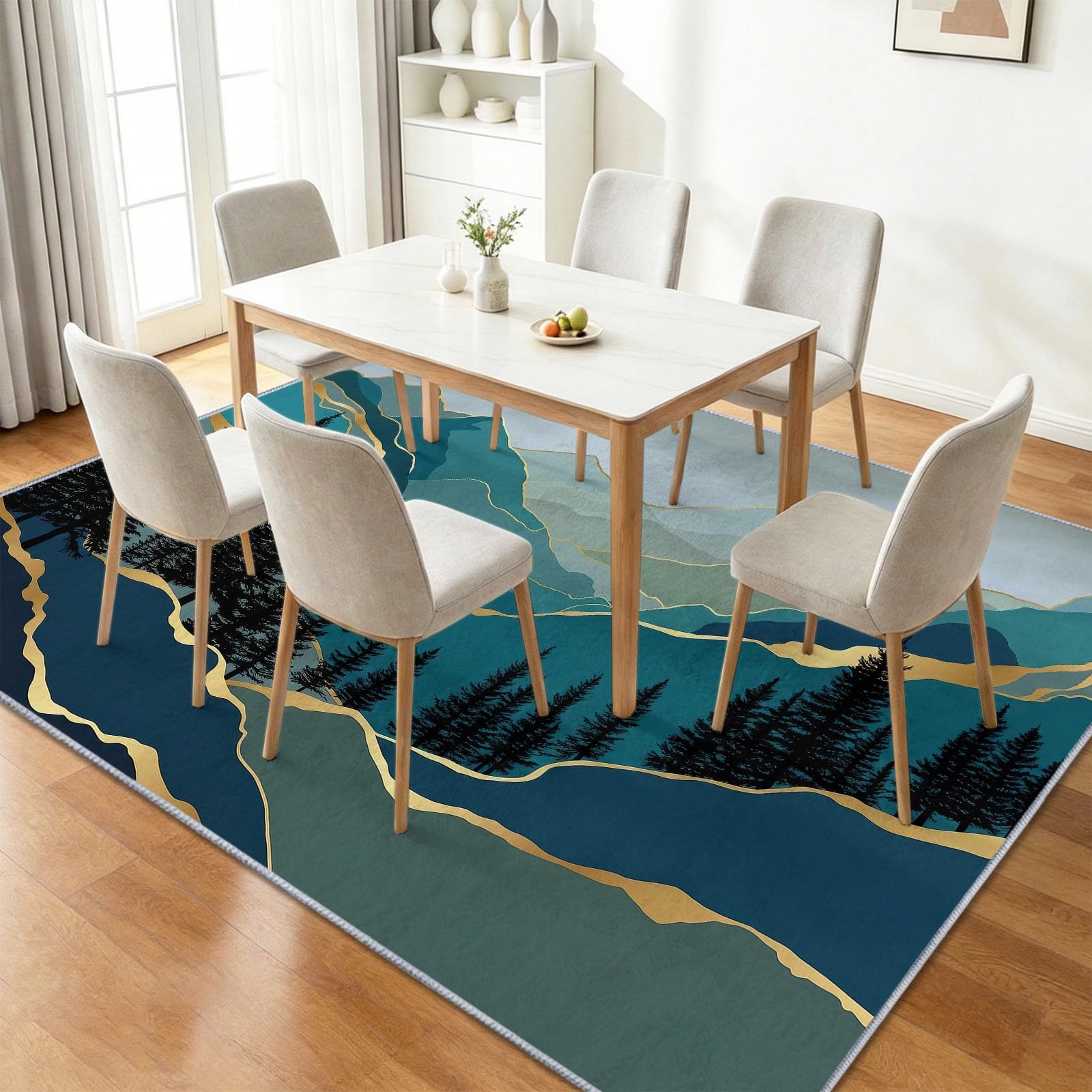 Tappeto moderno e leggero di lusso per soggiorno, antiscivolo, 160 x 230 cm, per camera da letto con montagna astratta, per adulti, morbido, lavabile in lavatrice, non perde pelo