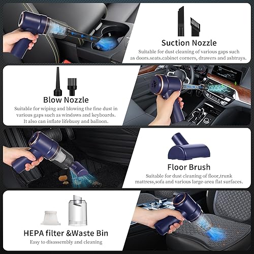 Miniatura 2 de Aspiradora de 8000 Pa, aspiradora portátil para automóvil y plumero de aire, 120 W de alta potencia, aspiradora de mano húmeda y seca, inalámbrica