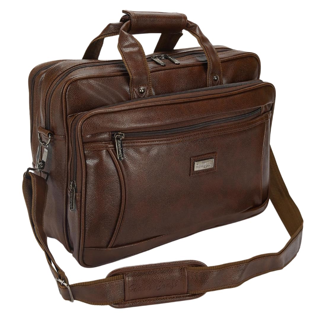Hard Craft Vegan Leather 16.5 inch Large Size Messenger Bag for men | Laptop Bag |Office Bag || Laptop Sleeve (Brown)