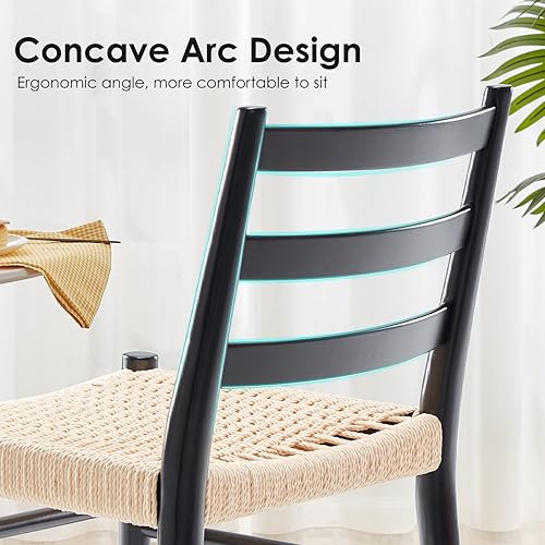 Miniatura 29 de STARY Sillas de comedor de madera de la rota con el asiento tejido cómodo, totalmente montadas Nogal - Juego de 2,Full Black - Juego de 2,Full Black