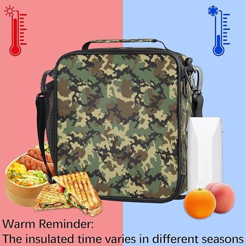 Miniatura 4 de Pardick Lonchera con temática de camuflaje para niños, verde militar, con correa ajustable para el hombro, impermeable, lonchera Bento térmica