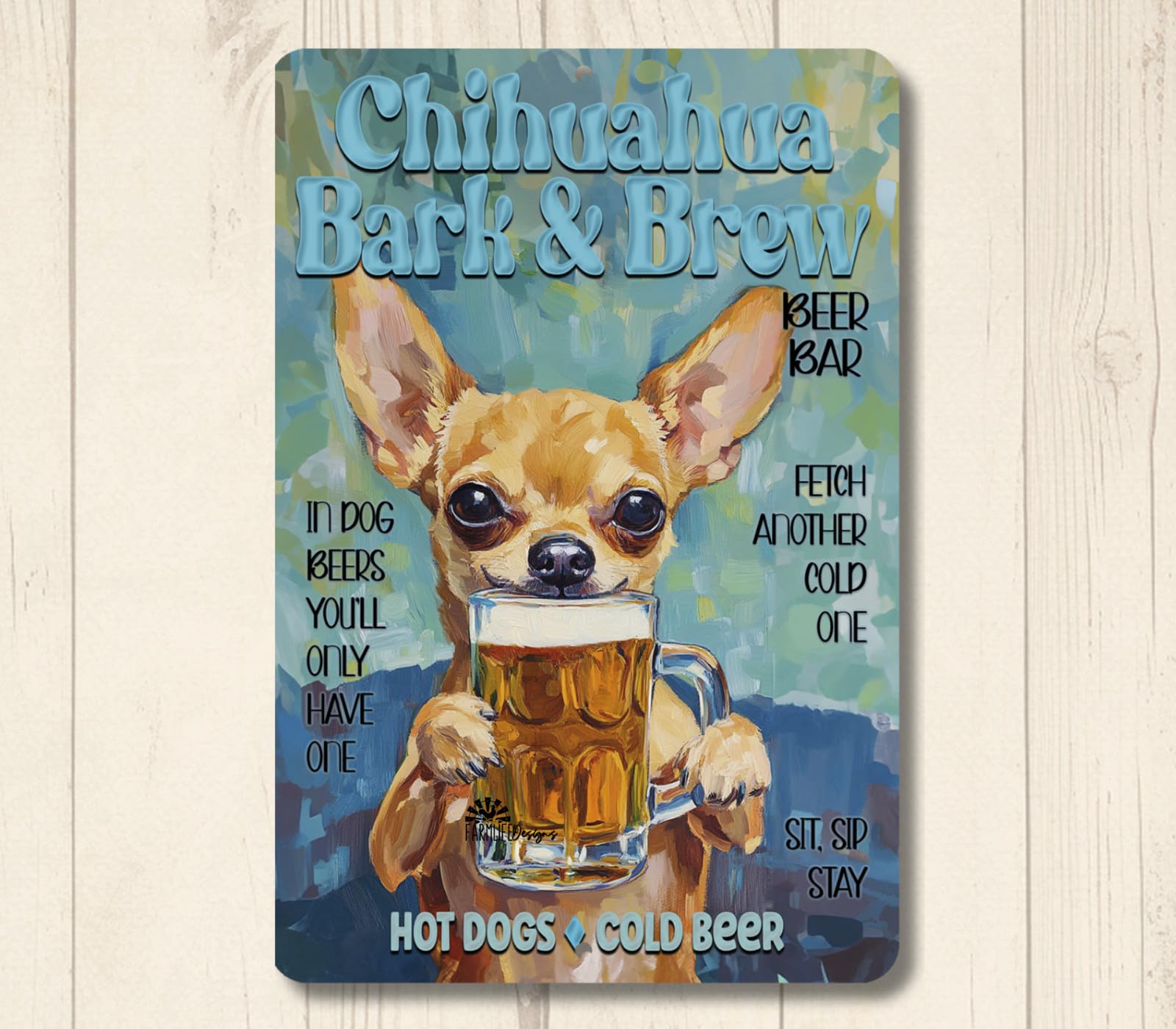 Chihuahua Beer Bar Sign Bark & Brew pub man cave dog funny metal wall art home decor