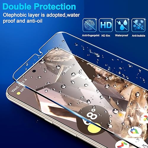 Miniatura 5 de letosan Paquete de 4 protectores de pantalla de vidrio templado para Google Pixel 8 Pro 5G, dureza 9H, desbloqueo ultrasónico de huellas dactilares,