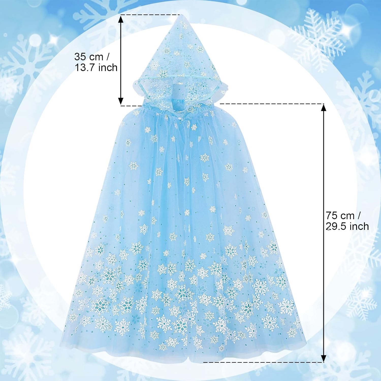PHOGARY Snowflake Princess Cape Princess Cloak Princess's Hooded Cape for Girls, Fancy Dress Halloween Costume Capes Carnival Birthday Party Cosplay Dress Up for Girls - Image 3