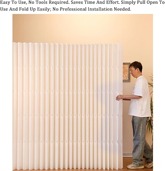 Paper Room Divider Screen - Folding Privacy Temporary Wall Partition Room Dividers Portable with LED, Cubicle Fake Wall Accordion for Rooms Separation and Decorative