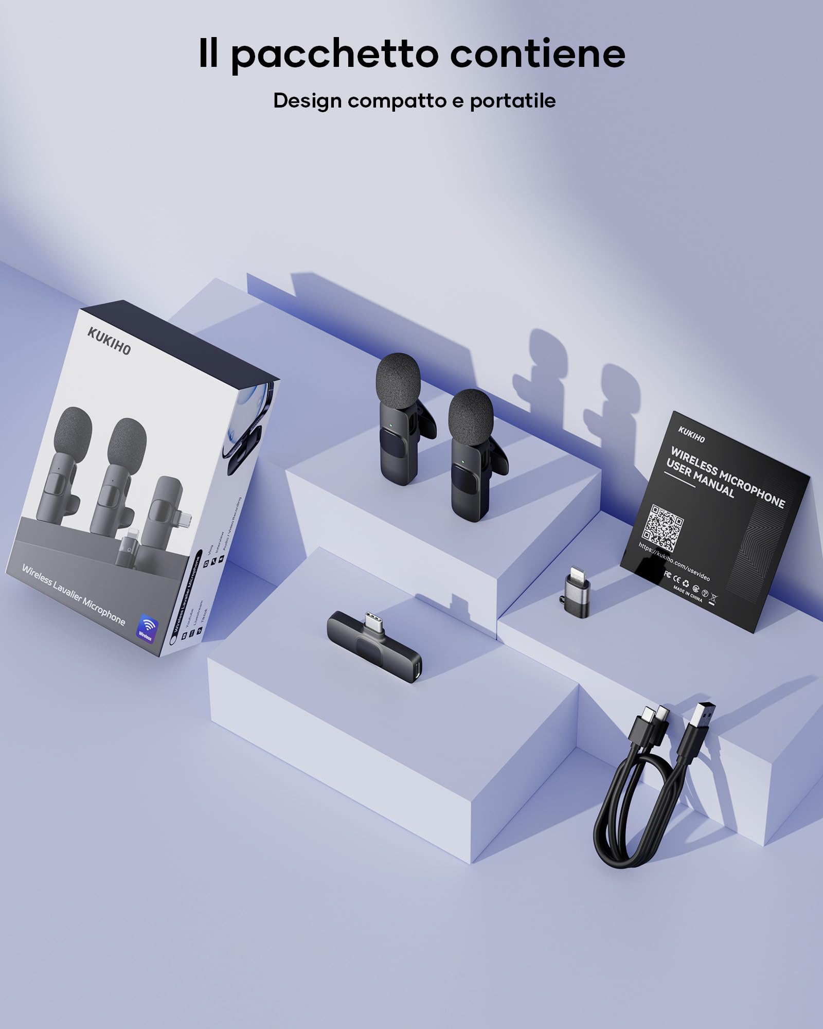 KUKIHO 2 Microphones Cravate sans Fil pour iPhone/Smartphone, Mini-Micro USB-C pour vidéos sur Les réseaux Sociaux, vlogging, TikTok, Youtube, réduction du Bruit, avec Pince, Plug-and-Play