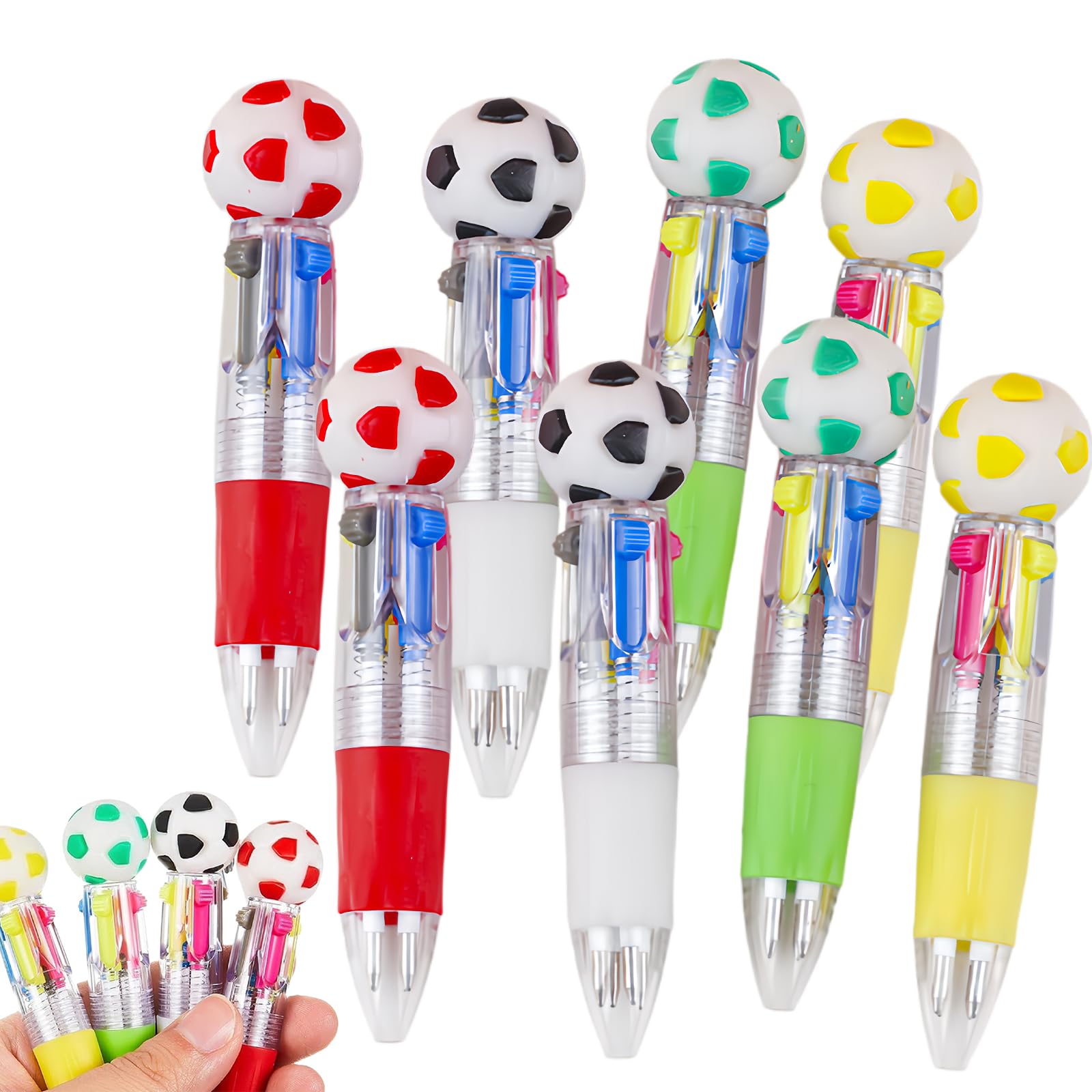 Omeblos Multi Coloured Pens All in One, Party Bag Pens, 4 in 1 Football Sport Pen, 8Pcs 0.5mm Ballpoint Pen for Office Sport Lover Back to School Novelty Gifts Goodie Bags Stuffers