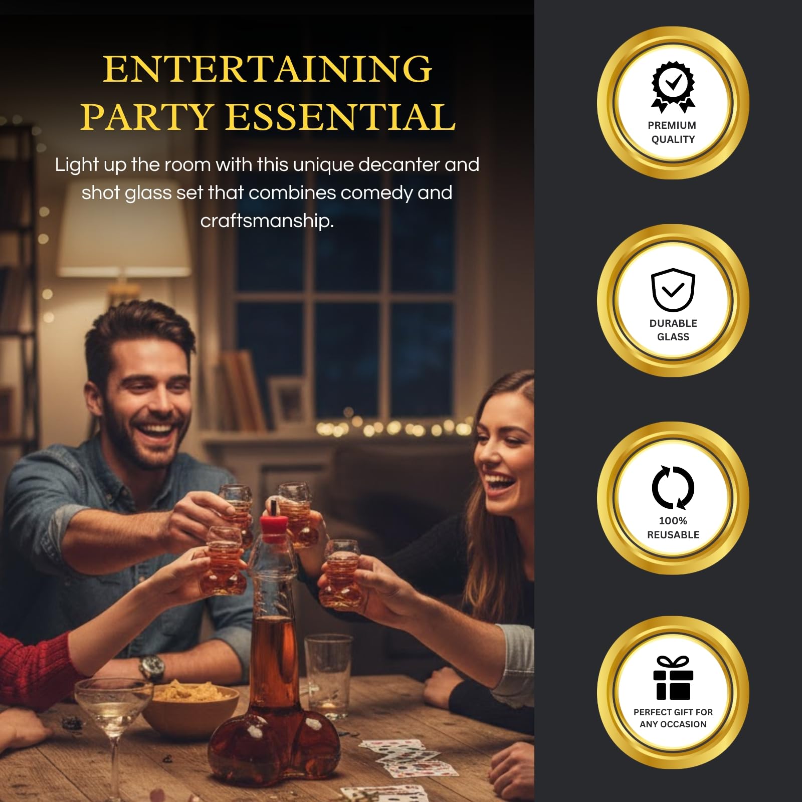 Lustiger Whiskey Dekanter - Einzigartiger Glasdekanter für Scotch, Bourbon, Tequila & mehr - Lustiges Gag-Geschenk mit 6 Schnapsgläsern - Perfekt für Partys & Neuheit Barware