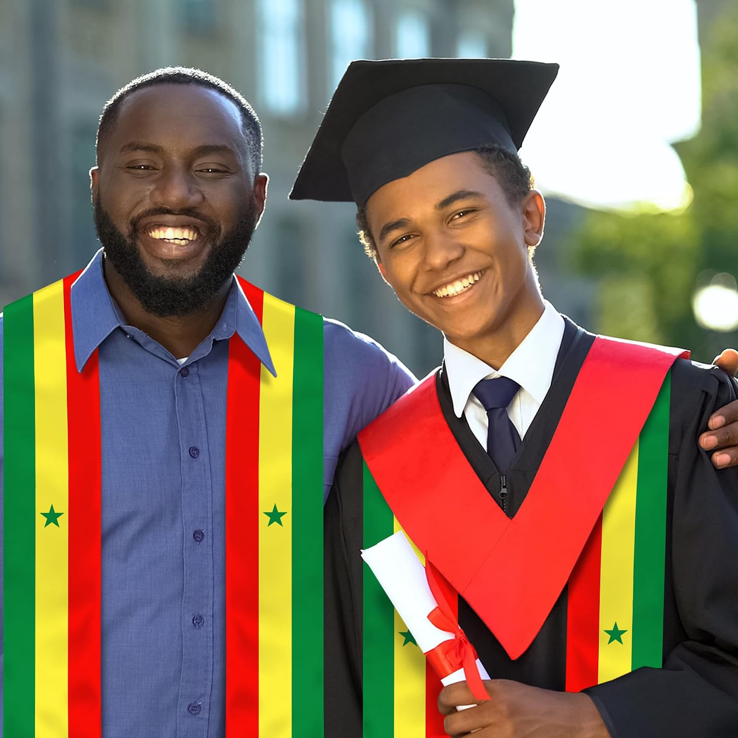 Senegal Flag Graduation Stole, Senegal Graduation Sash Scarf for Study Aboard International Students