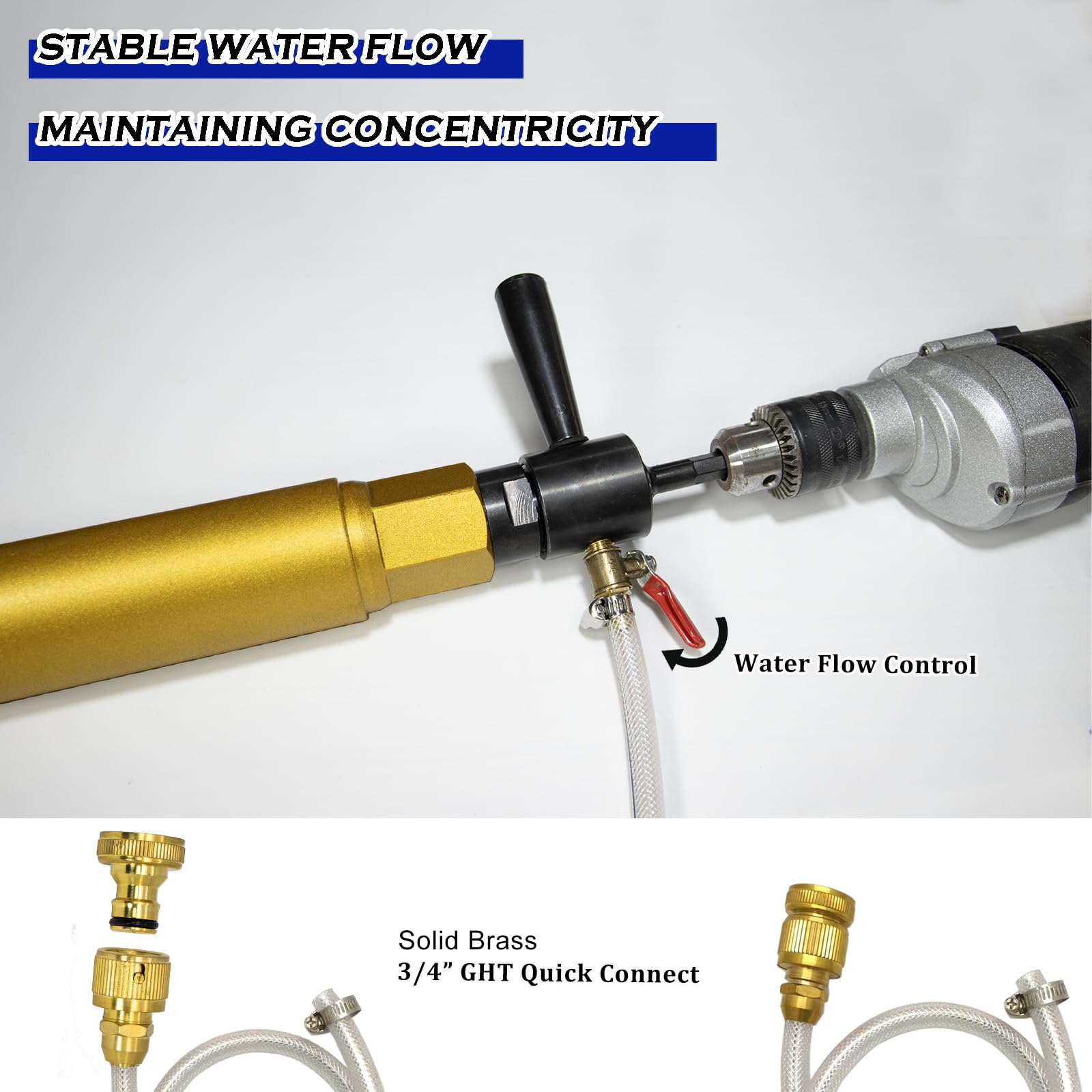 Adaptador de taladro de núcleo abor SDS Plus de 1 1/10.2 cm-7 macho a SDS Plus, capacidad de inyección de agua, incluye conector rápido de manguera de latón macizo y manguera, compatible con