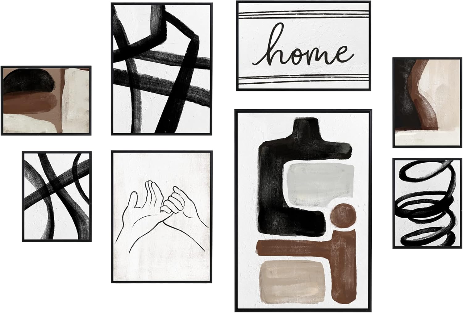 ArtbyHannah 8 Pack Black Framed Wall Art for Living Room, Abstract Canvas Wall Art Decor, Large Black and Brown Neutral Gallery Wall Art Set for Modern Mid Century Home Decor