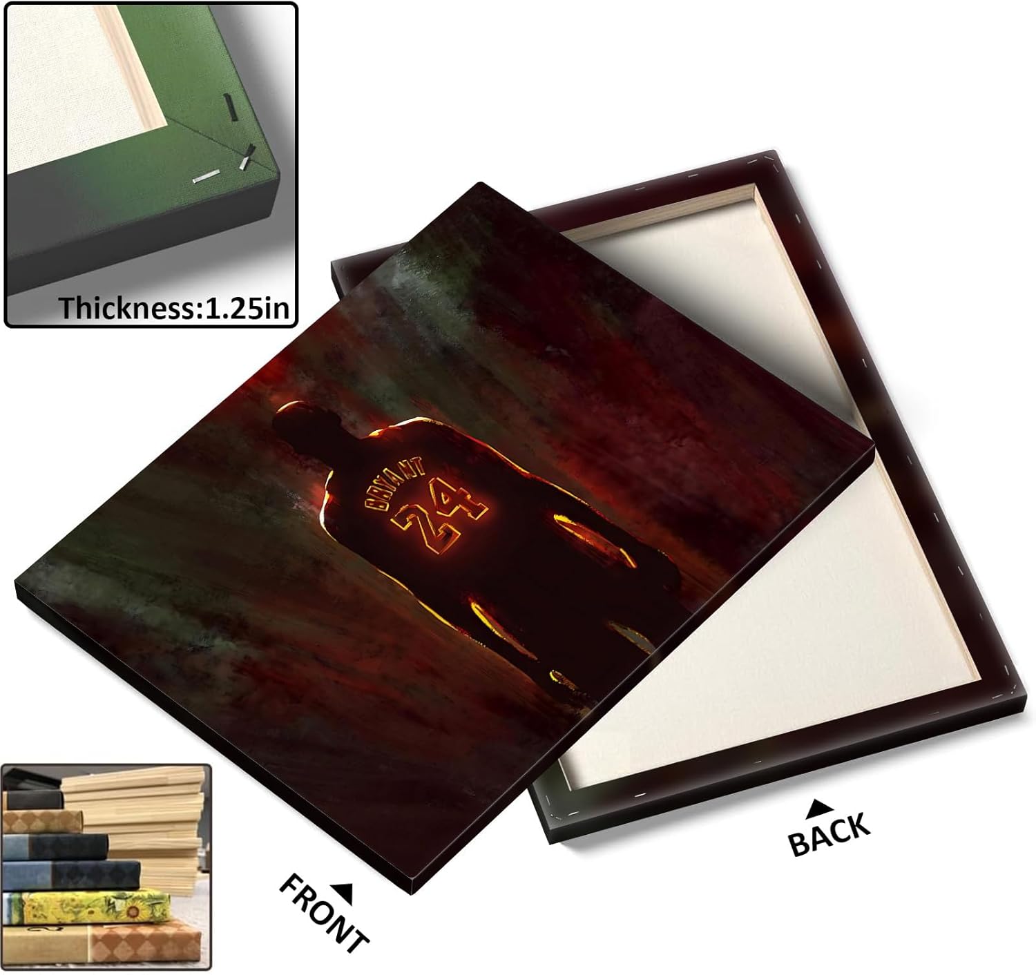 Kobe Bryant Canvas Wall Art Decor - 24X30 inch Iconic Backlit Lakers Jersey No. 24, Inspirational Basketball Legend Tribute, Artistic Shadow Glow Design for Home or Office Wall Decoration