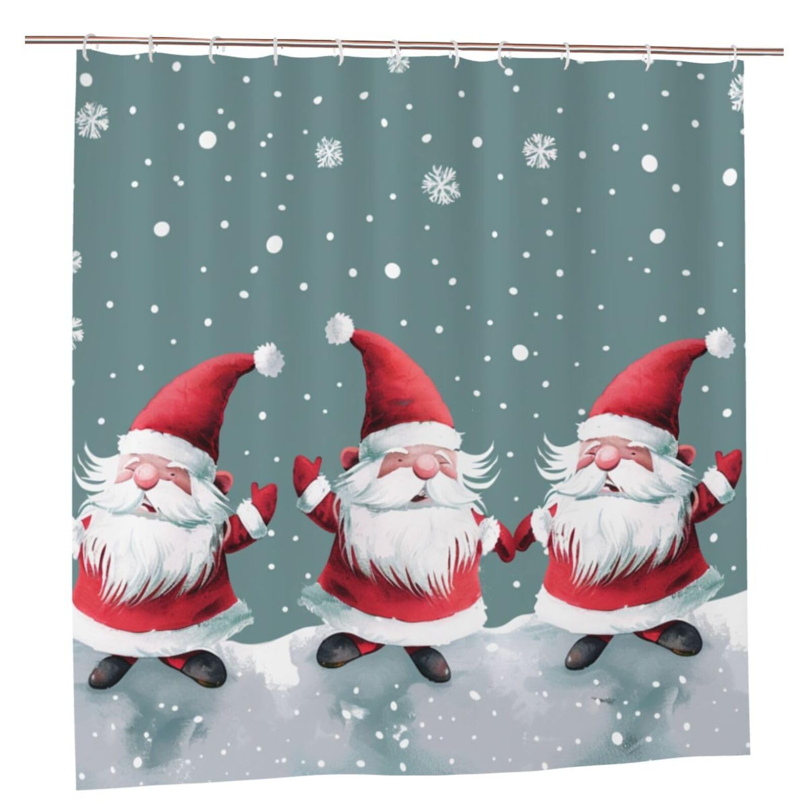 BWWHCCTI Xmas Funny Gnomes Printed Shower Curtain With 12 Plastic Hooks Opaque Quick Drying Waterproof Shower Curtains Sets For Bathroom 183x183 CM
