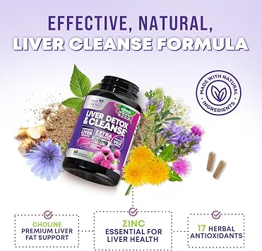 Gentle Liver Cleanse Detox & Repair Formula - Herbal Liver Supplement - Milk Thistle with Silymarin, Artichoke Extract, Dandelion, Beet Root, Chicory & Turmeric to Support Liver Health - 60 Capsules