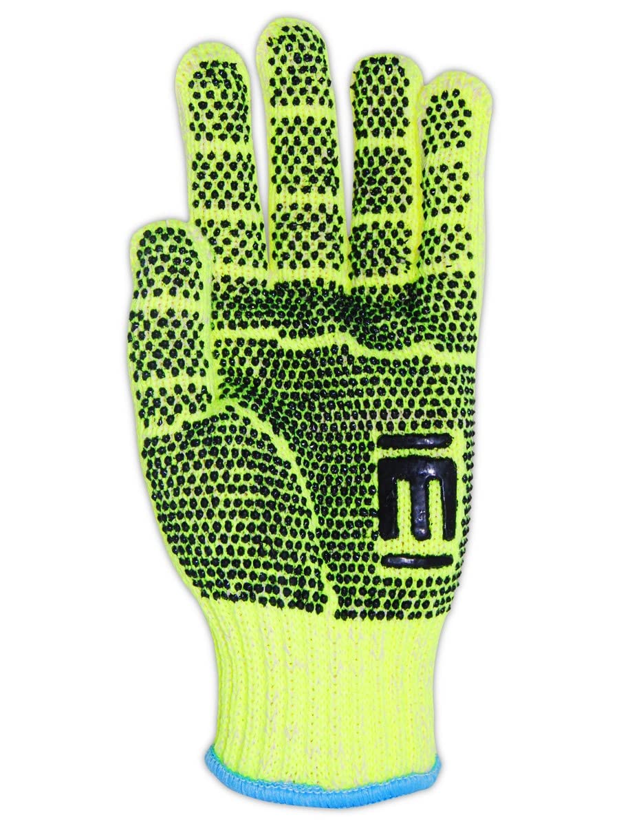 Crazy Clearance Magid CutMaster H93HVPR Hi-Viz Hyperon V Knit Gloves with PVC Dots on Both Sides – Cut Level A4 (12 Pair)