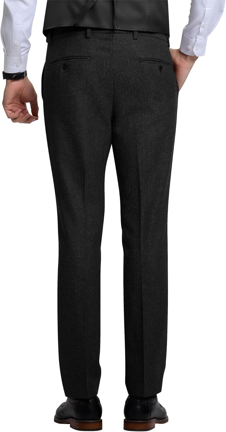 Men's Tweed Herringbone Pant Dress Pants for Men Hidden Expandable Waist Suit Trousers Slacks - Image 3