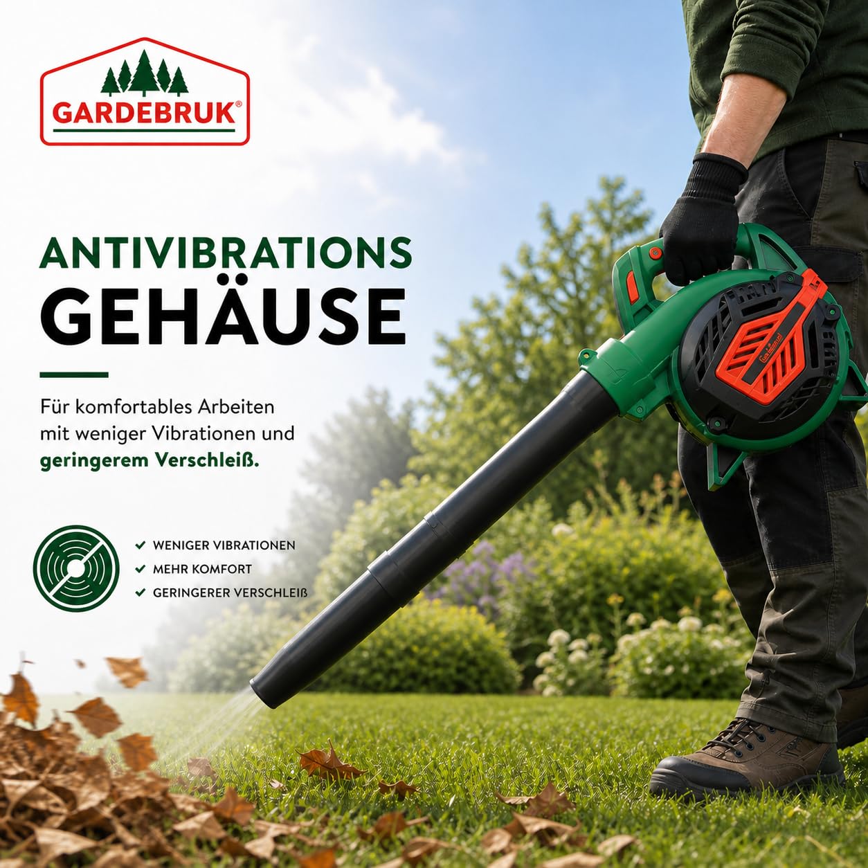 GARDEBRUK® Laubsauger 4 in 1 Benzin Blasgeschwindigkeit 68m/s Fangsack 45L inkl Werkzeug Laubbläser Häcksler Gartensauger