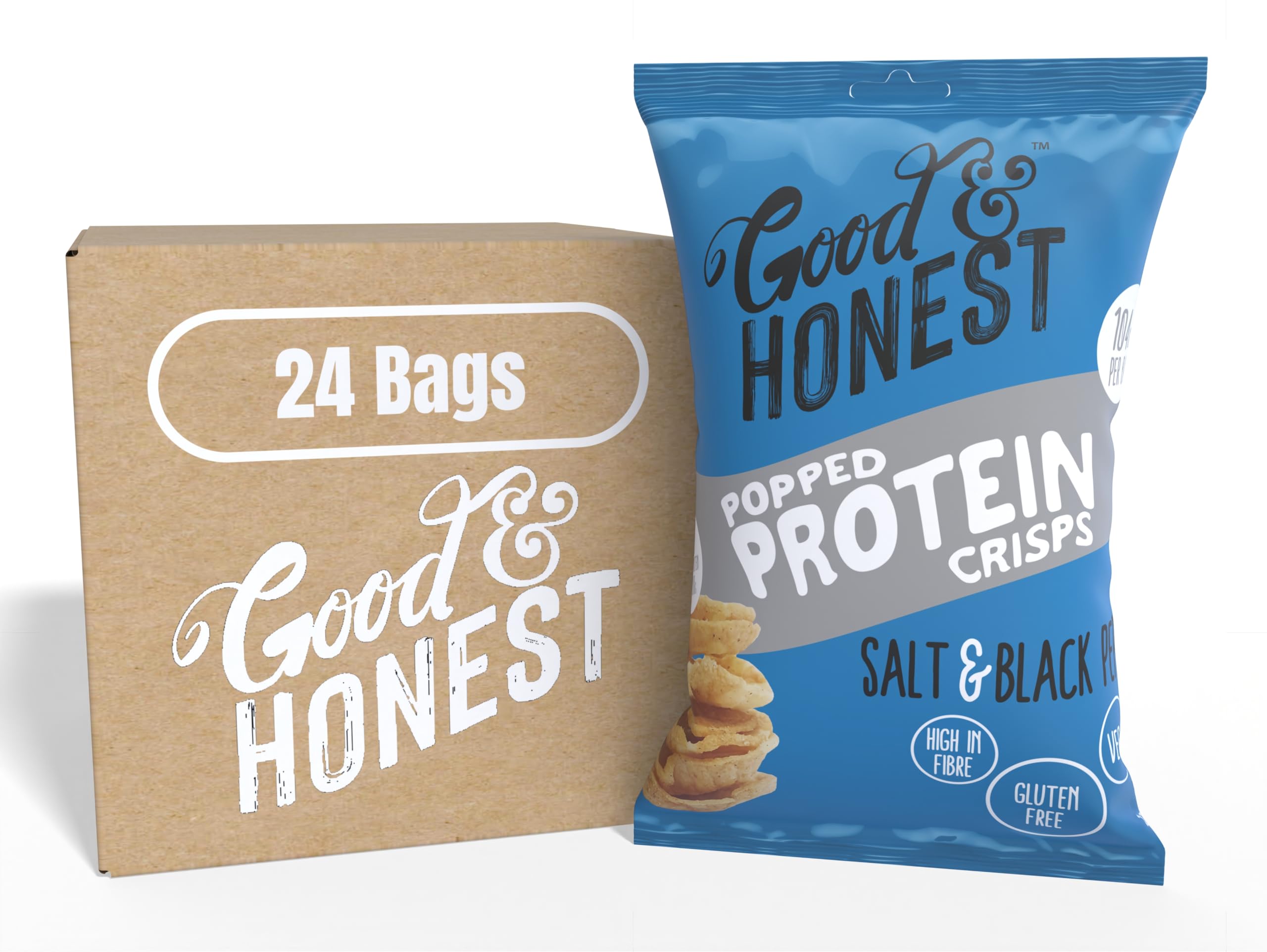 Good & Honest Popped Protein Crisps, Salt & Black Pepper Gluten-Free Pub Snacks, 24 x 23g