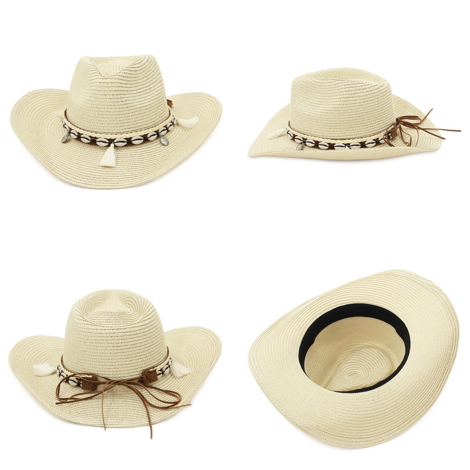 EOZY Chapeau de Cowboy en Paille pour Femme