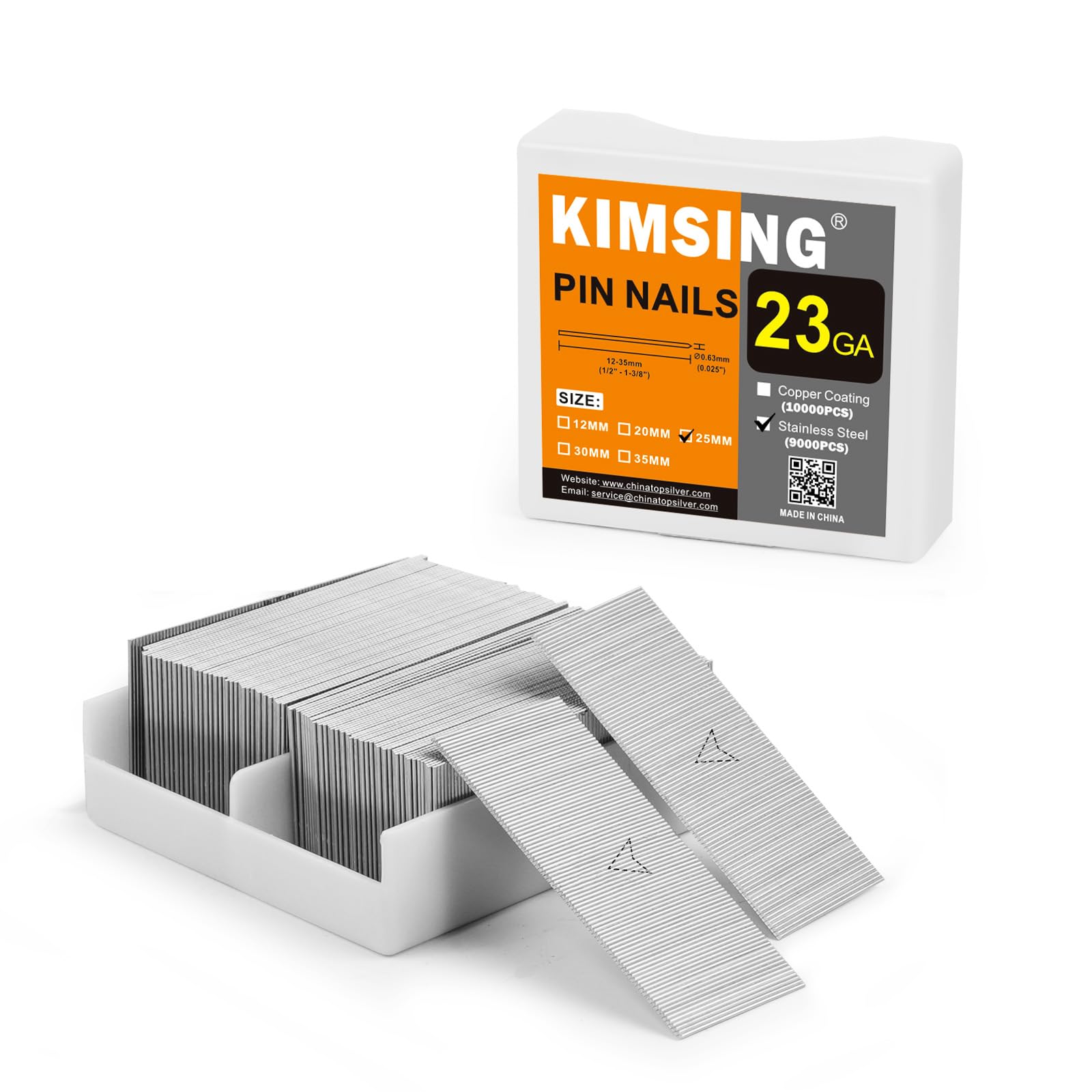 P625SS (25mm Stainless Steel) 23 Gauge Pinner Nails, 9000 PCS/Box, Nails for Air Power Pin Nail Gun, Micro Pinner Nailer for Cabinets, DIY Furniture, Light-Duty Wood Work, etc