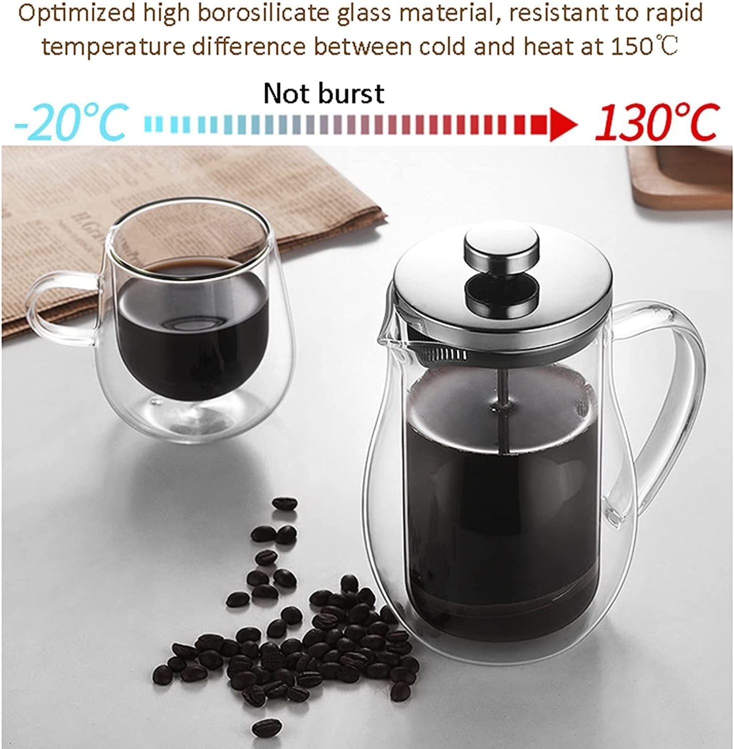 Cafetera de prensa, prensa de café, caffettiere, cafetera, cafetera de prensa francesa, cafetera de prensa francesa, vidrio de borosilicato de doble pared, sistema de filtración de acero inoxidable 30