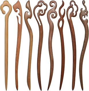 Ngdhkd 8 Pieces Wooden Hair Sticks Chinese Chopstick Hair Pins for Women Bun Maker Retro Classic Pattern Hair Sticks for Women Long Hair Handmade Chignon Maker Hair Accessories (Brown)