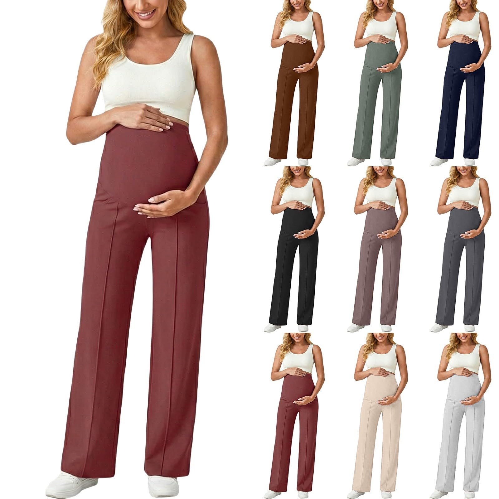 Generisch Pantalon de grossesse pour femme - Jambes larges - Pantalon de yoga - Pantalon droit - Pantalon de grossesse - Pantalon de grossesse avec poches - Pantalon de loisirs