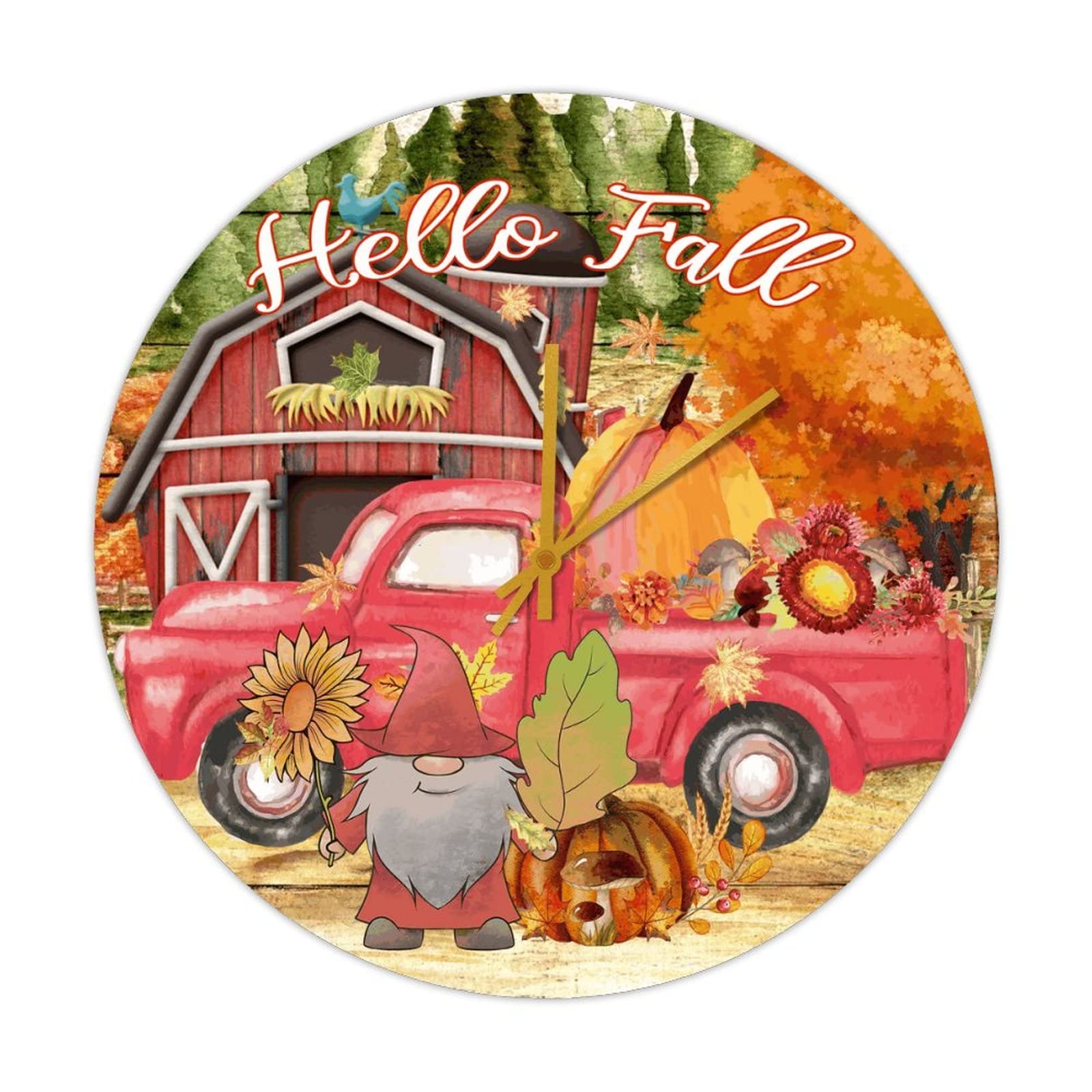 Horloge murale pour cuisine et salon décor automnal Hello Fall