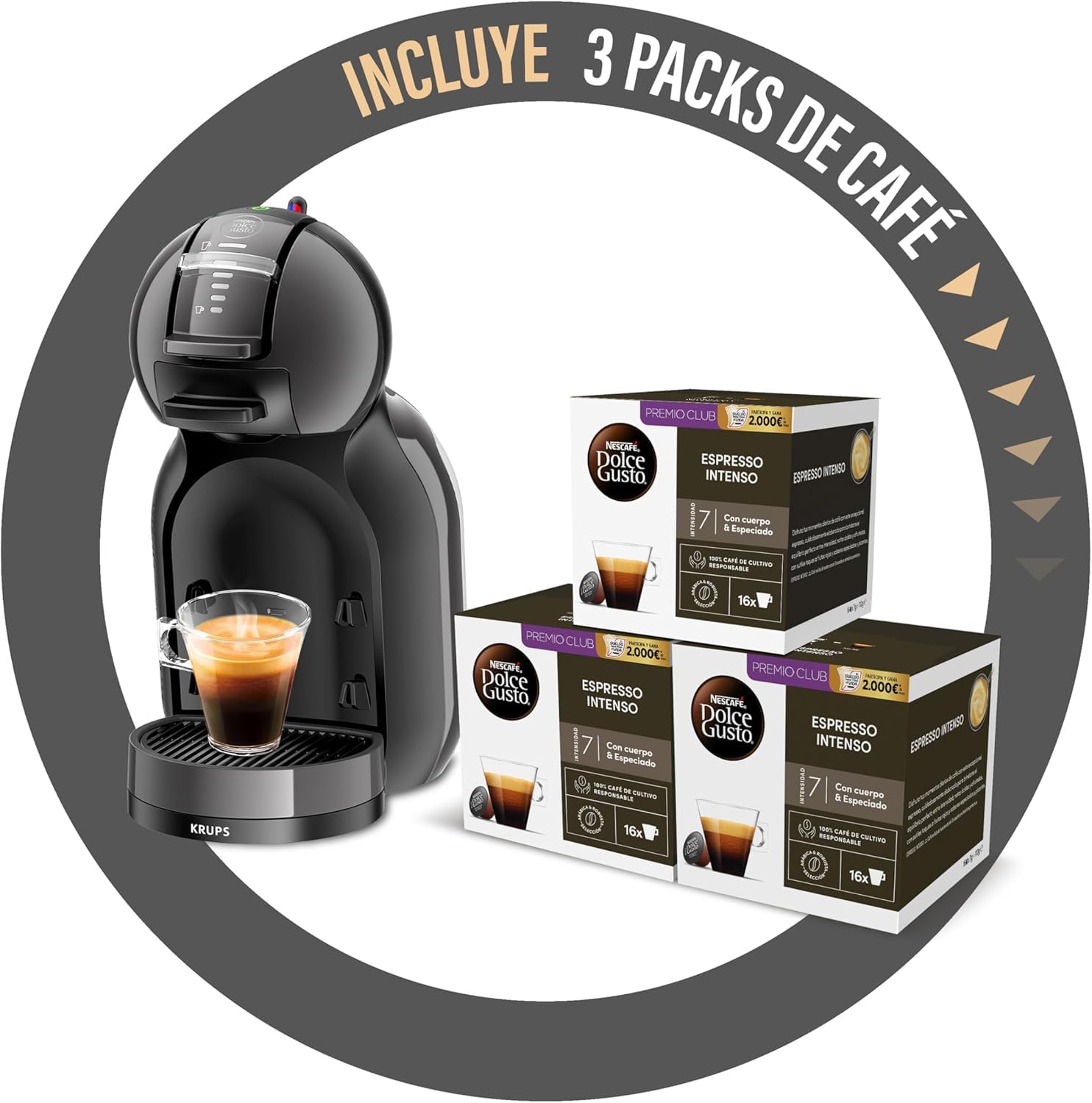 Krups Nescafé Dolce Gusto Mini Me, nero, automatico, qualità professionale, pressione 15 bar, grande varietà di bevande calde e fredde, 0,8 l, 1500 W, include 3 confezioni di caffè intenso, KP1238CAS