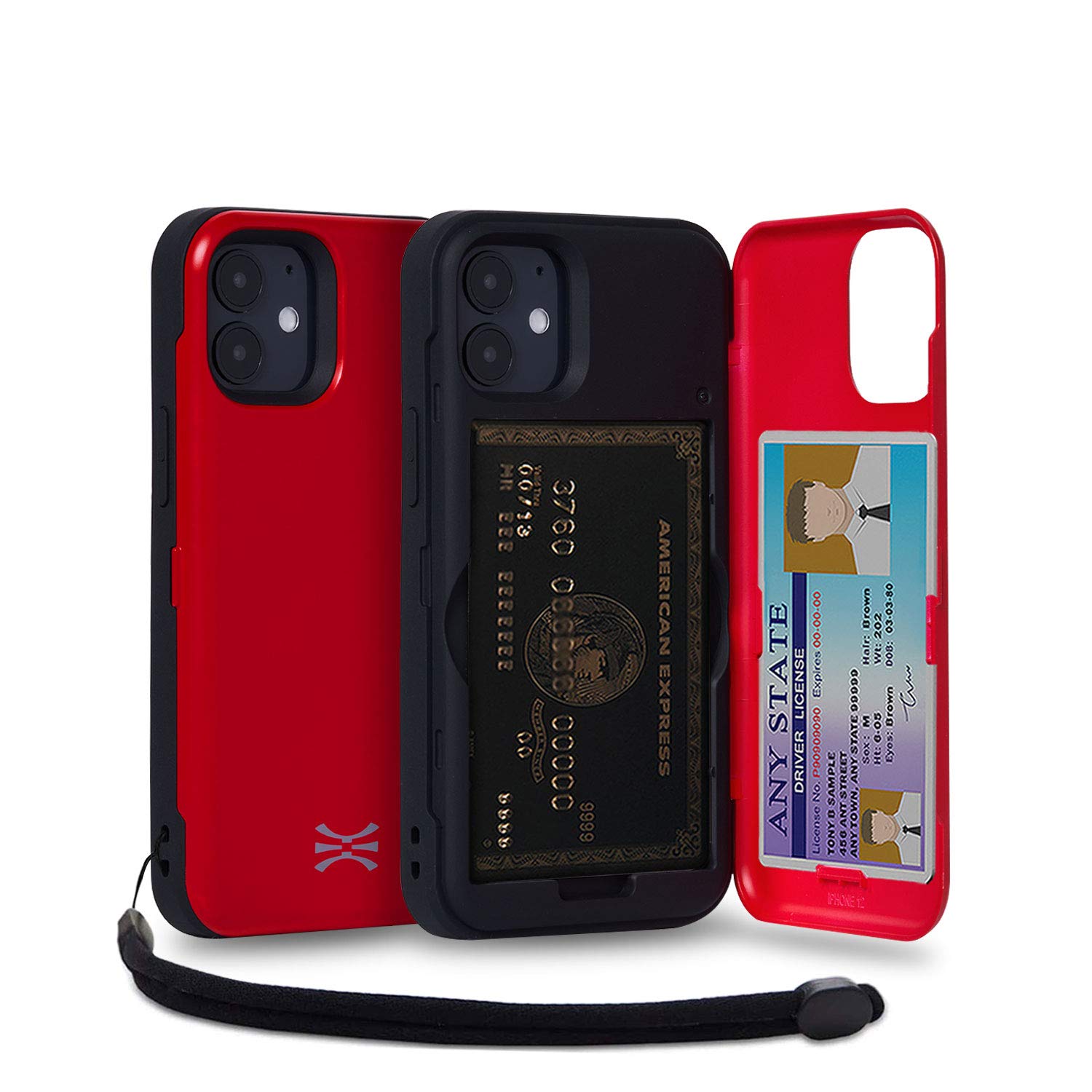 TORUCX PRO Case for iPhone 12 Mini, with Card Holder | Slim Protective Shockproof Cover with Hidden Credit Cards Wallet Flip Slot Compartment Kickstand | Include Mirror and Wrist Strap - Red
